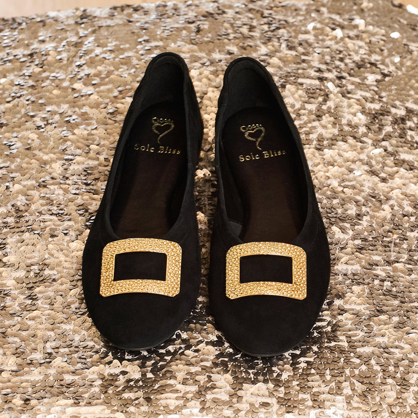 Lexi: Black Suede & Gold Shoes Sole Bliss
