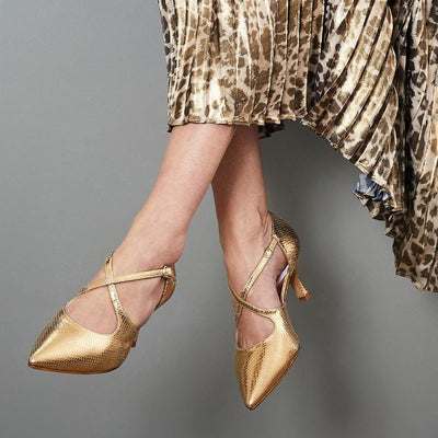 Cecilia: Gold Snake Print Leather