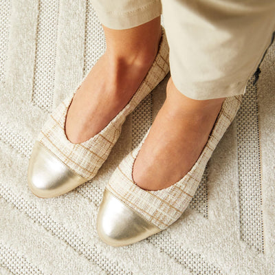 Luna: Cream Tweed & Gold Leather
