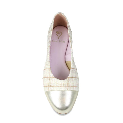 Luna: Cream Tweed & Gold Leather