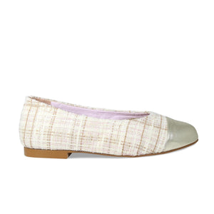 Shoes Luna: Cream Tweed & Gold Leather Sole Bliss USA