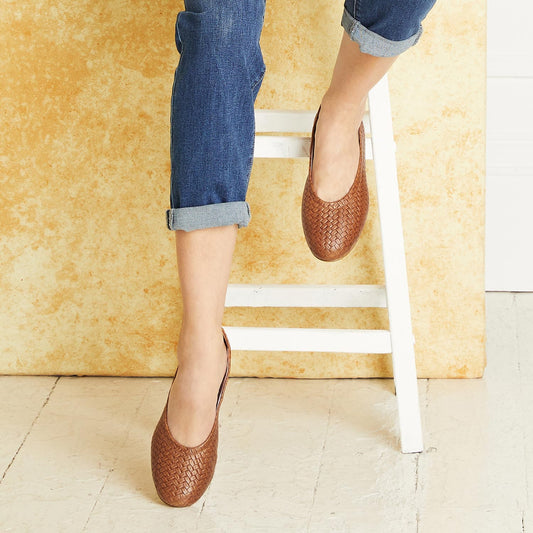 Luna: Tan Weave Leather Shoes Sole Bliss