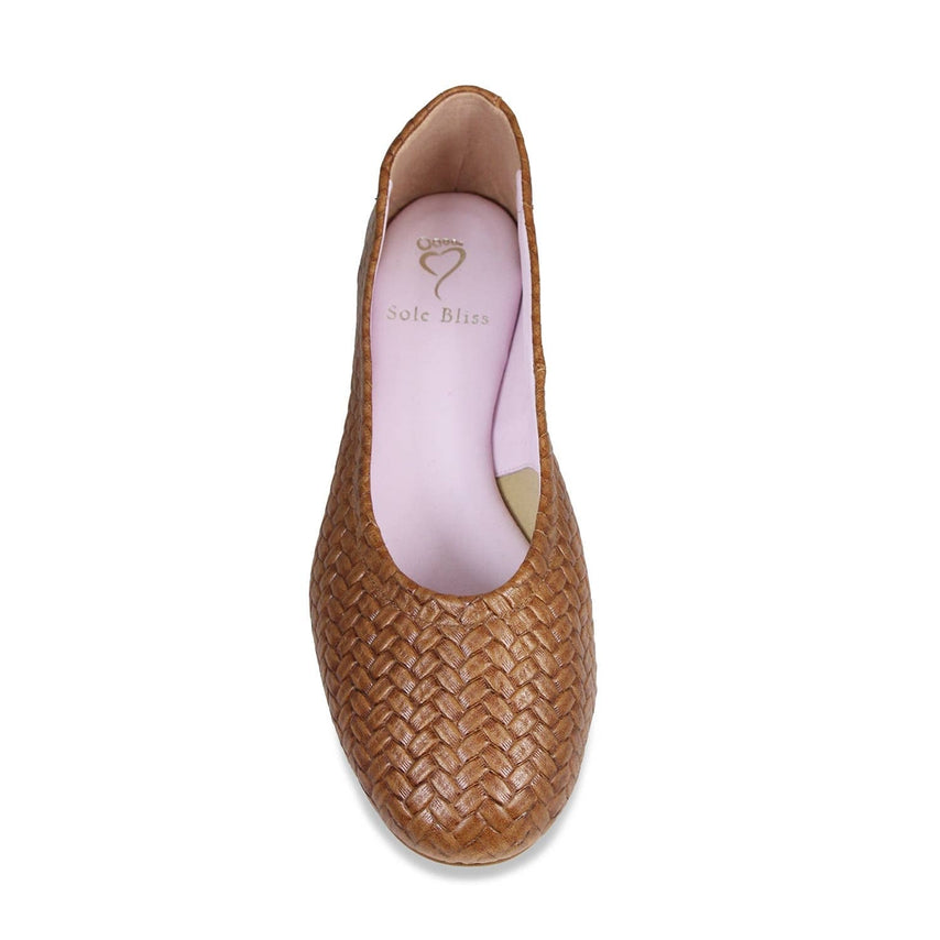Luna: Tan Weave Leather Shoes Sole Bliss