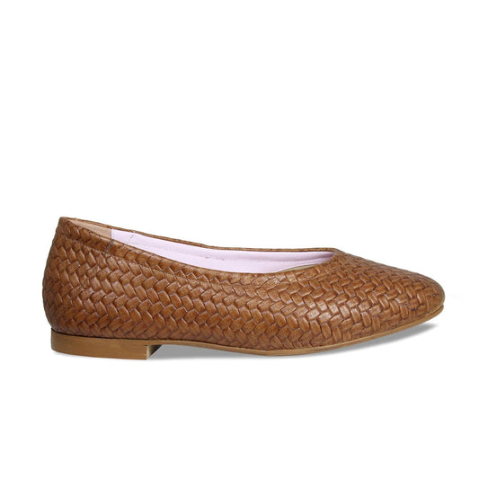 Luna: Tan Weave Leather Shoes Sole Bliss