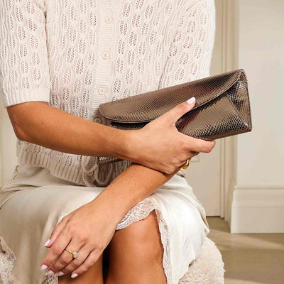 Jenna: Bronze Snake Print Leather