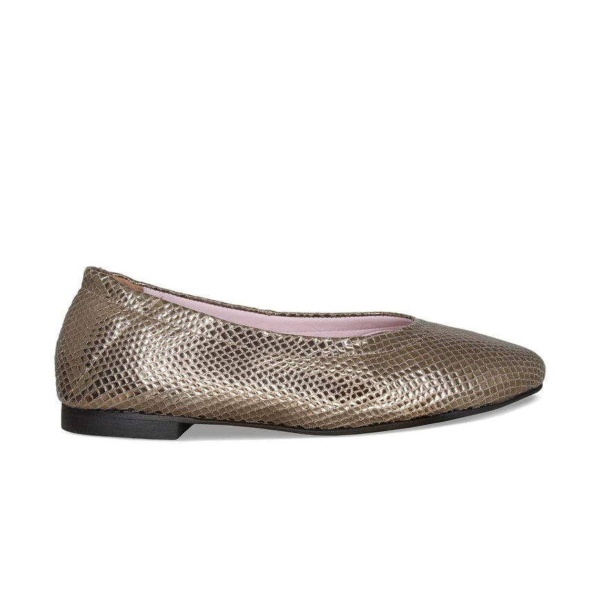 Luna: Bronze Snake Print Leather Shoes Sole Bliss