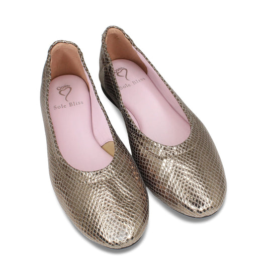 Luna: Bronze Snake Print Leather Shoes Sole Bliss