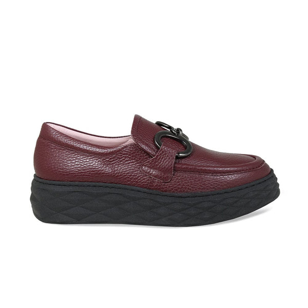 Panther: Burgundy Leather Chunky Loafers for Wide Feet Sole