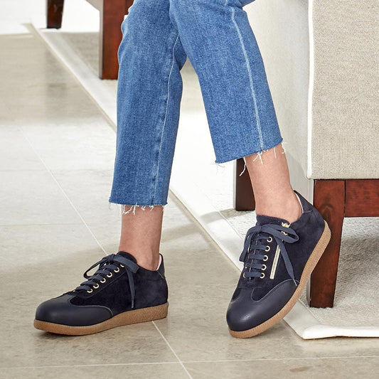 Pixie: Navy Leather & Suede Shoes Sole Bliss