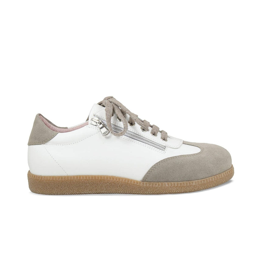 Pixie: White Leather & Taupe Suede Shoes Sole Bliss