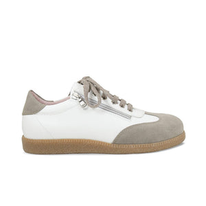 Shoes Pixie: White Leather & Taupe Suede Sole Bliss USA