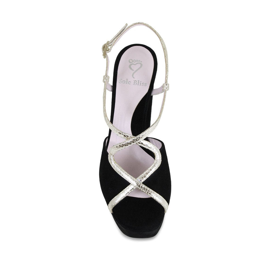 Reese: Black Suede & Gold Snake Print Leather Shoes Sole Bliss
