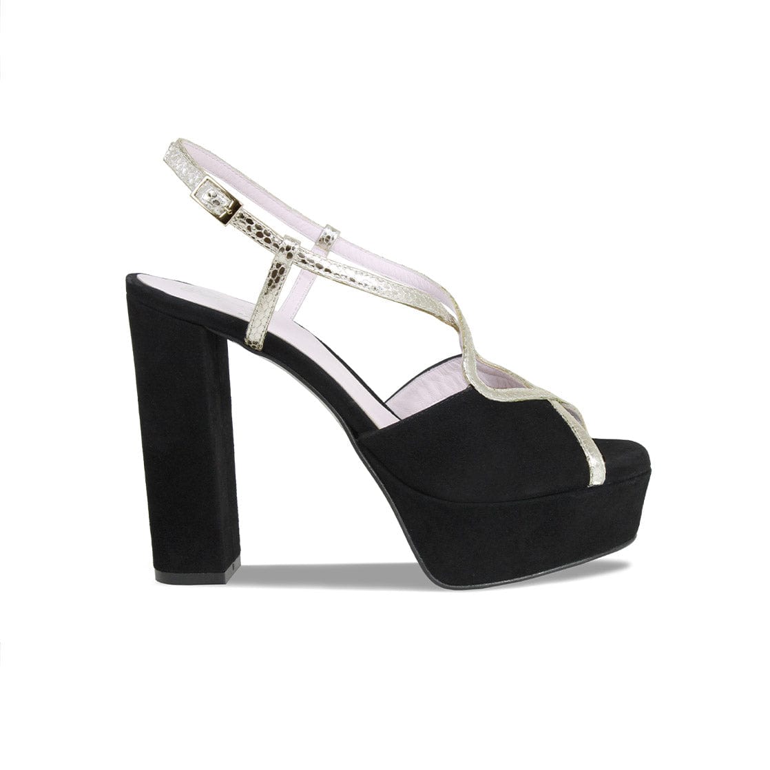 Reese: Black Suede & Gold Snake Print Leather Shoes Sole Bliss