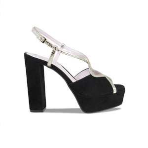 Shoes Reese: Black Suede & Gold Snake Print Leather Sole Bliss USA