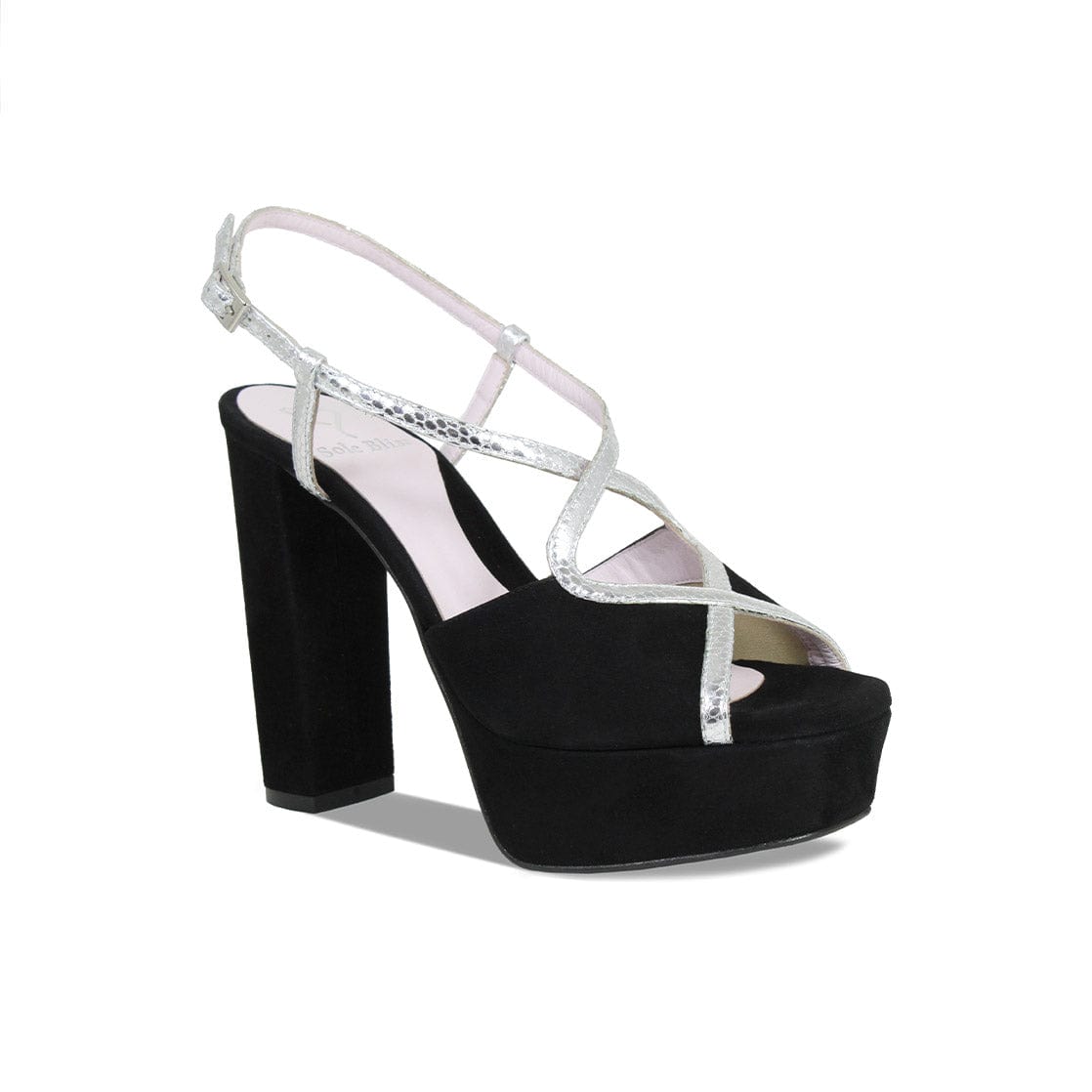 Reese: Black Suede & Silver Snake Print Leather Shoes Sole Bliss