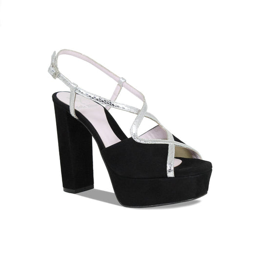 Reese: Black Suede & Silver Snake Print Leather Shoes Sole Bliss