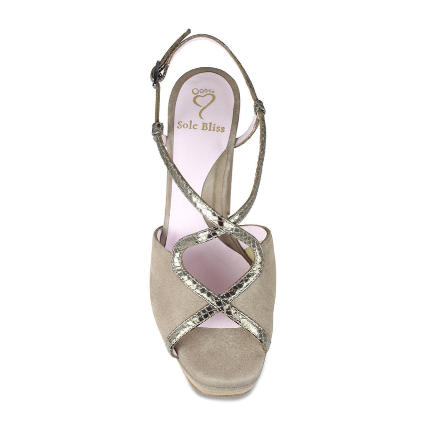 Reese: Taupe Suede & Bronze Snake Print Leather Shoes Sole Bliss