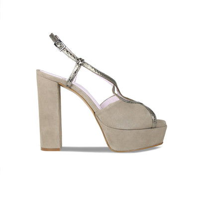 Shoes Reese: Taupe Suede & Bronze Snake Print Leather Sole Bliss USA