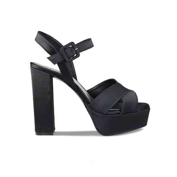 Remy: Black Satin - Comfy Black Platform Heels | Sole Bliss – Sole
