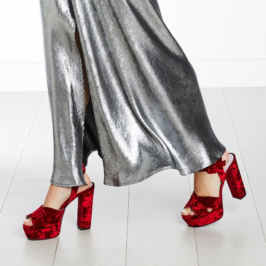 Remy: Luxe Cherry Red Velvet Shoes Sole Bliss
