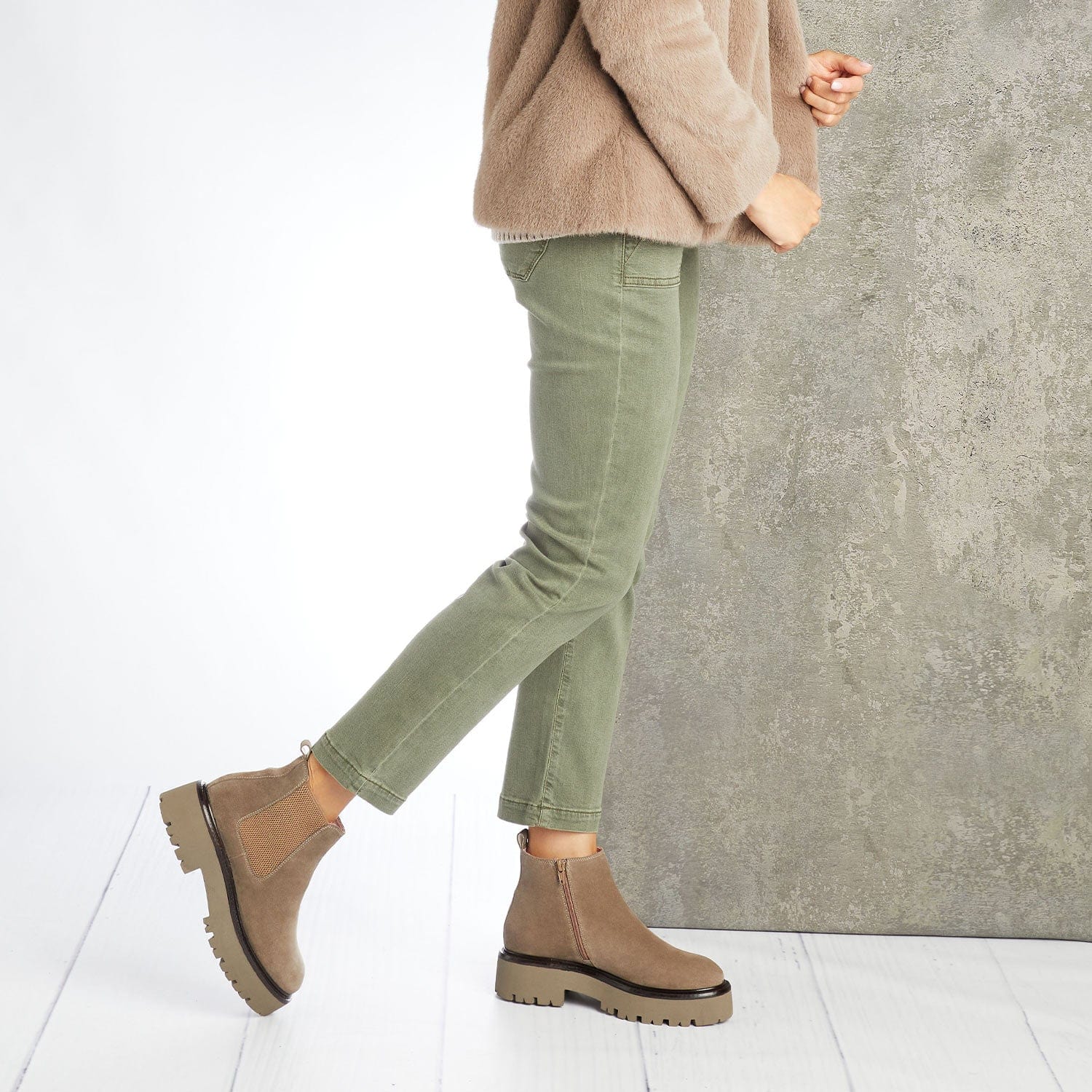 Rhea: Taupe Suede Boots Sole Bliss