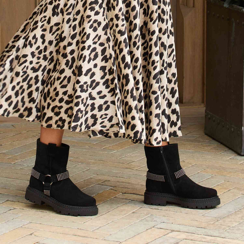 Rebel: Black Suede & Studs Boots Sole Bliss