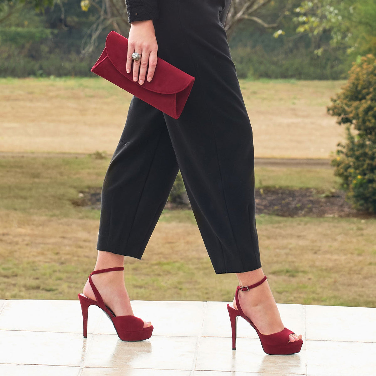 Riviera: Cherry Red Suede Shoes Sole Bliss