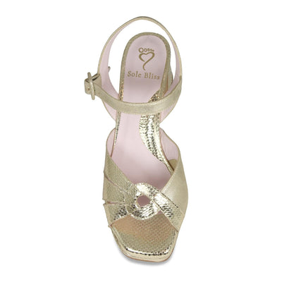 Shoes Roberta: Pale Gold Suede & Snake Print Leather Sole Bliss USA