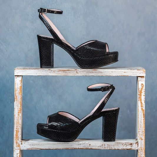 Roma: Black Snake Print Leather