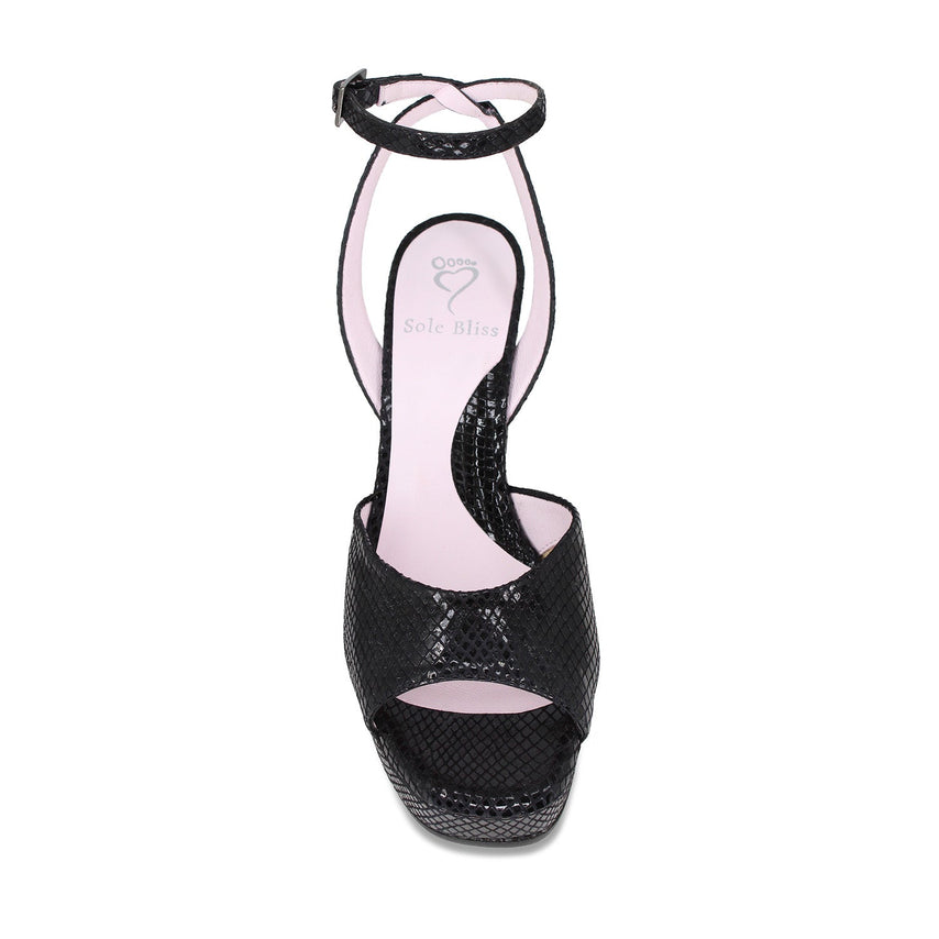 Roma: Black Snake Print Leather Shoes Sole Bliss