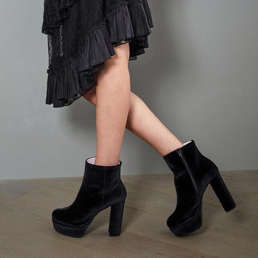 Ronda: Luxe Black Luxe Velvet Boots Sole Bliss
