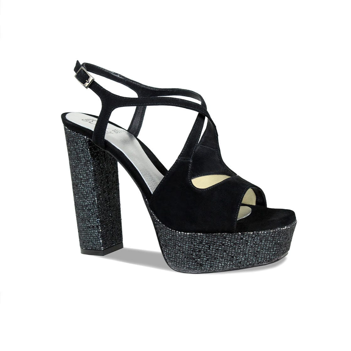 Cheap Black Glitter Fashion Ankle Strap Sandals for Women Block Heels for  Women Open Toe Faux Leather MA-030 | Joom