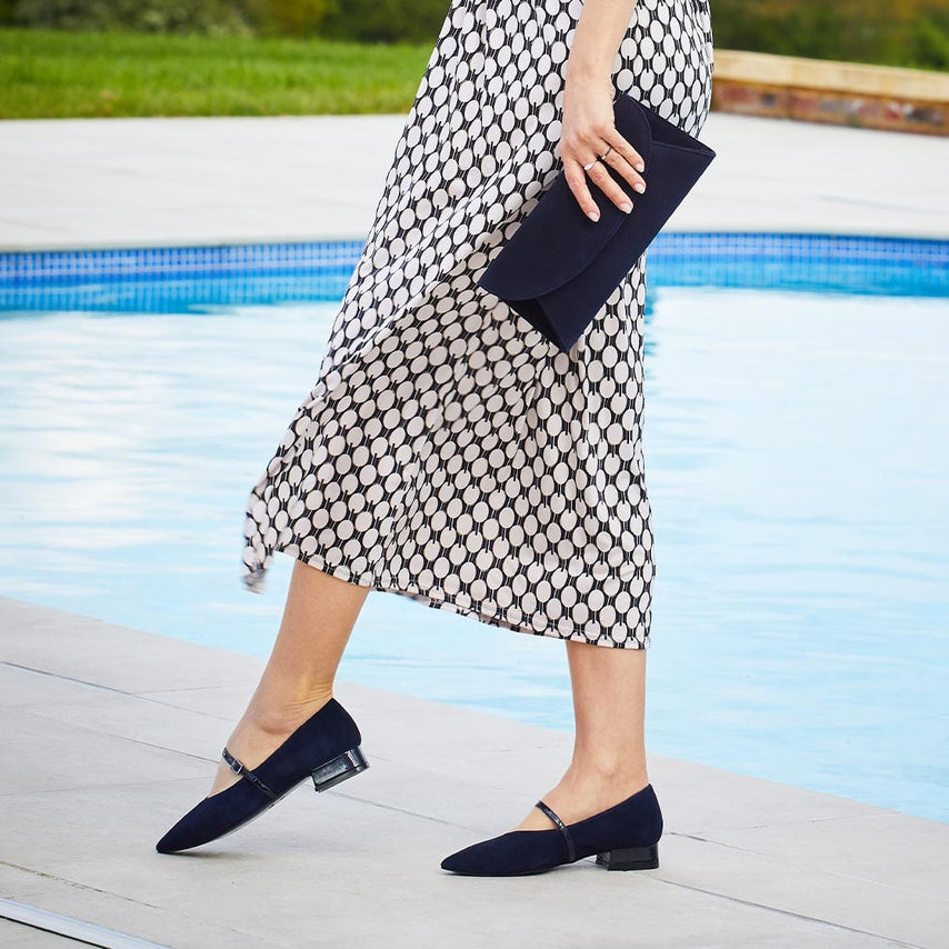 Savannah: Navy Suede & Patent Shoes Sole Bliss