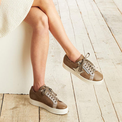 Star: Taupe Leather Suede Glitzy Sneakers for Bunions Sole