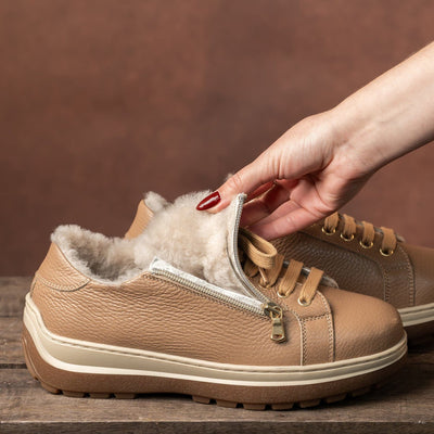 Shoes Summit: Caramel Leather & Shearling Sole Bliss USA