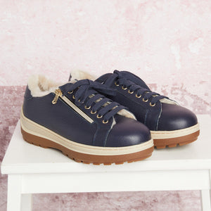 Shoes Summit: Navy Leather & Shearling Sole Bliss USA