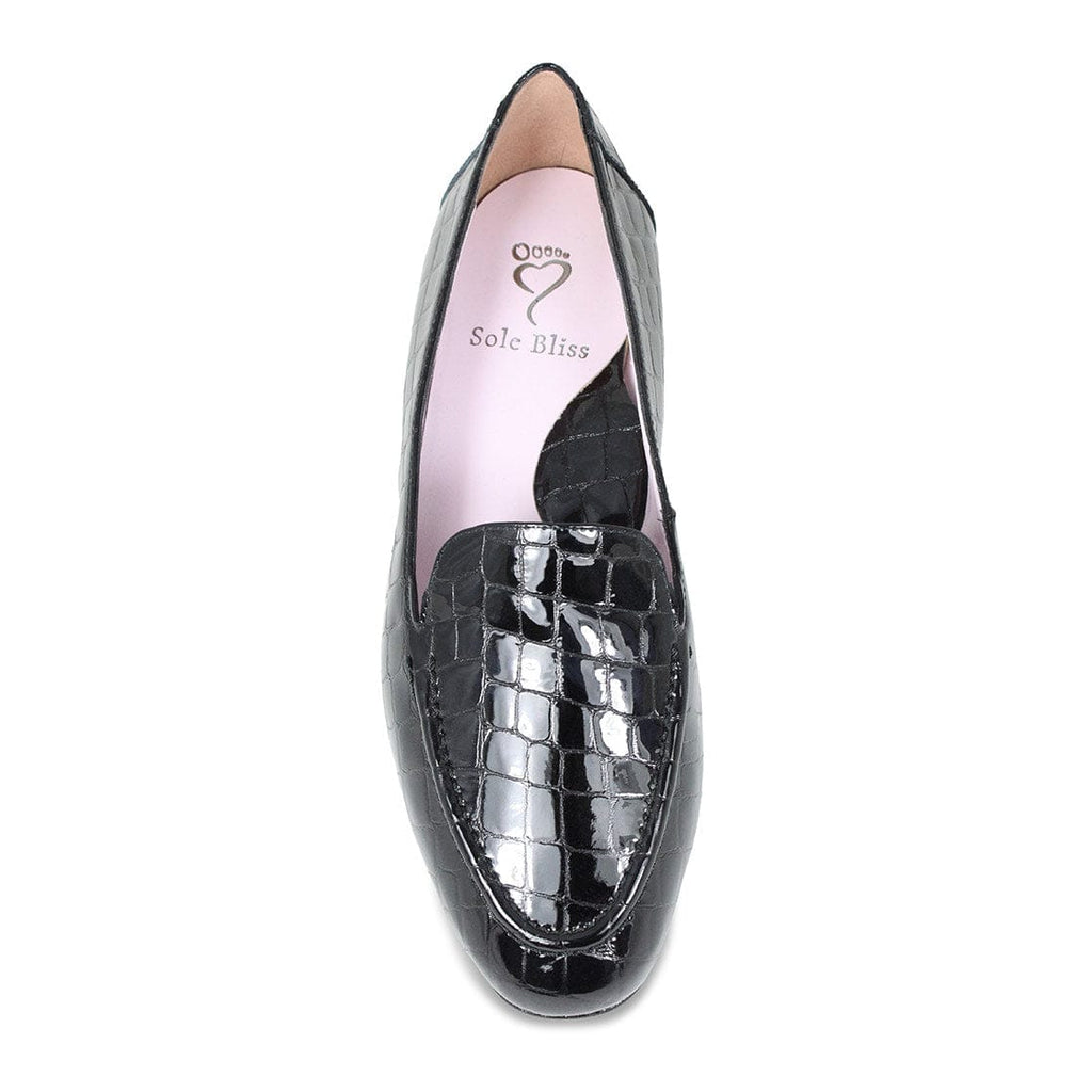 Tabitha Black Croc Leather Loafers for Bunions Sole Bliss Sole