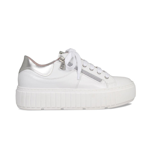 Tempo: White Leather - White Platform Sneakers For Bunions  display picture 3