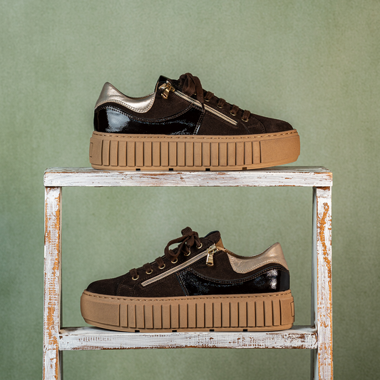 Tempo: Chocolate Brown Suede & Patent Leather