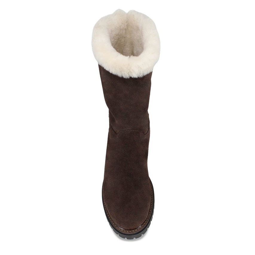 Wynter: Chocolate Brown Suede & Shearling Boots Sole Bliss