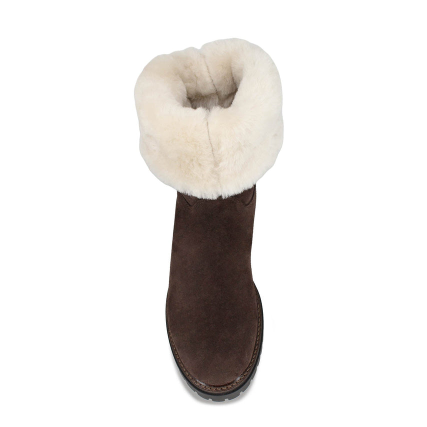 Wynter: Chocolate Brown Suede & Shearling Boots Sole Bliss