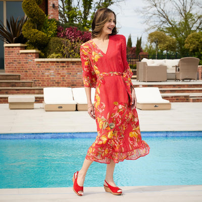 Shoes Zena: Coral Red Suede Sole Bliss USA