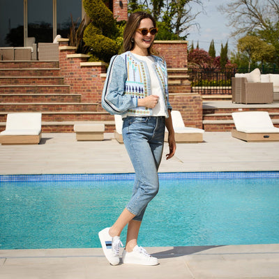 Shoes Hero-Stripe: White Leather & Multi Denim Sole Bliss USA