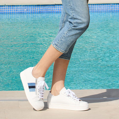 Shoes Hero-Stripe: White Leather & Multi Denim Sole Bliss USA