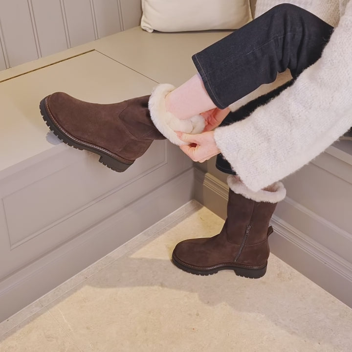 Wynter: Chocolate Brown Suede & Shearling