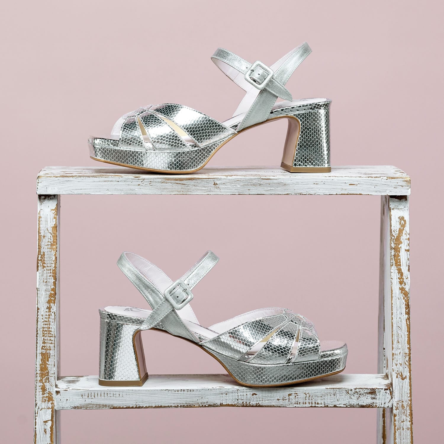 Roberta: Silver Suede & Snake Print Leather Shoes Sole Bliss