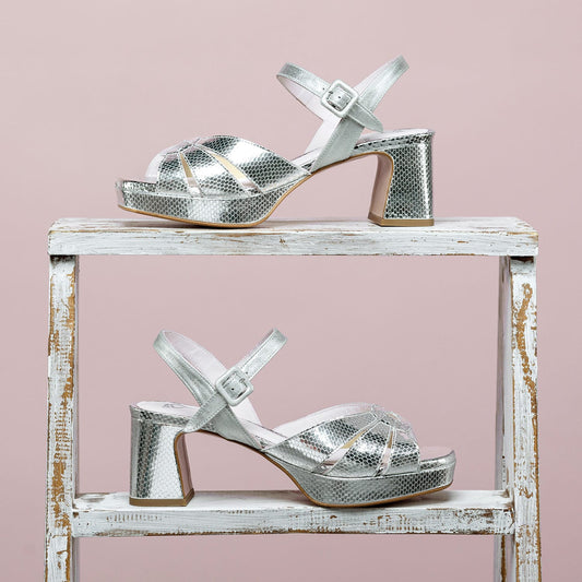 Roberta: Silver Suede & Snake Print Leather Shoes Sole Bliss