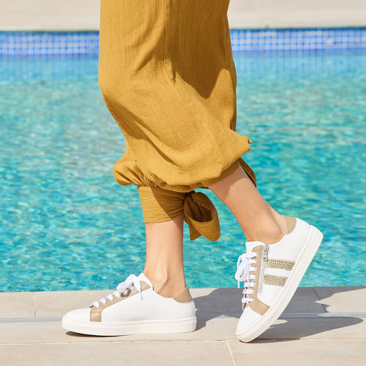 Sprint: White Leather & Raffia Shoes Sole Bliss