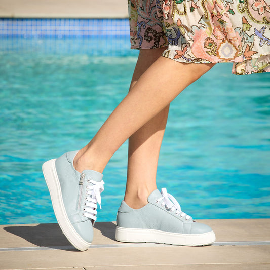 Feather: Pale Blue Leather Shoes Sole Bliss