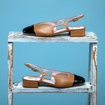 Shoes Farrah: Tan Leather & Black Patent Sole Bliss USA